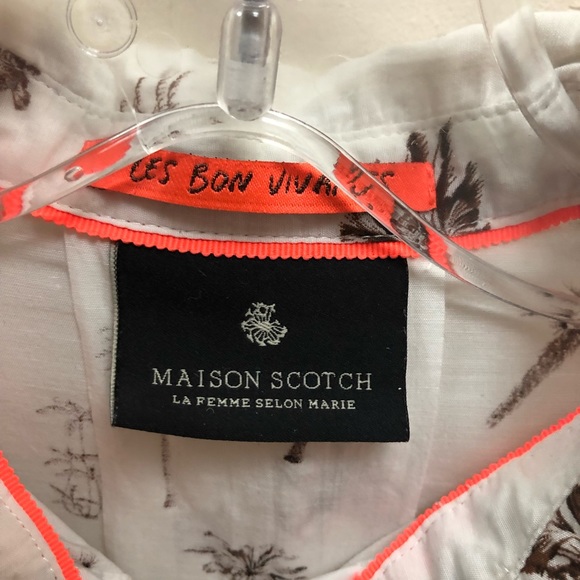 ❌SOLD❌Maison Scotch White Flowy Button Down Blouse With Brown Palm Trees - Picture 5 of 6